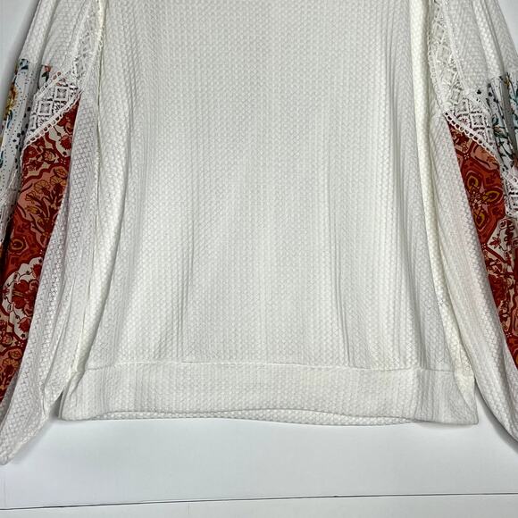 Entro Long Sleeve Waffle Knit Pullover Top White Red Womens Large - Picture 4 of 9